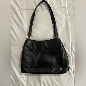 Etienne Aigner Black Soft Leather Bag With Gold Tone